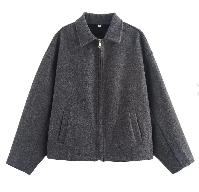 Giacca Effetto Lana Donna con Zip