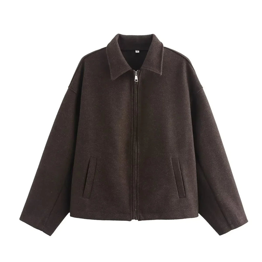 Giacca Effetto Lana Donna con Zip